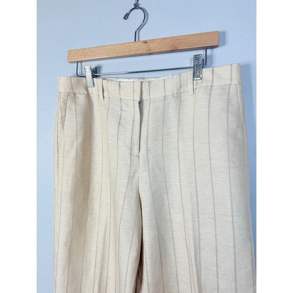 J.Crew Wide-leg‎ trouser in striped linen blend Size 10 Beige Blue Stripe NWT